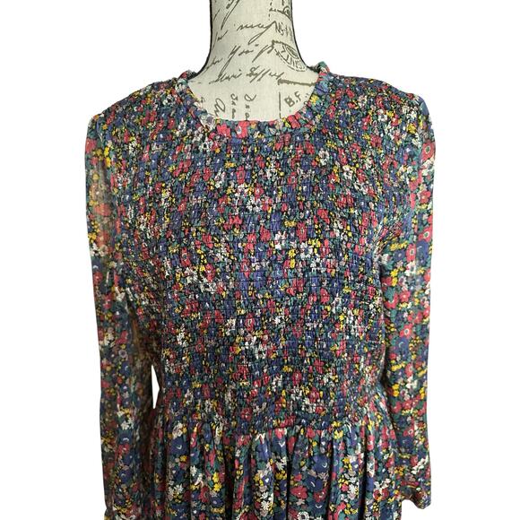 EUC Melloday Long Sleeve Floral Smocked Prairie Midi Dress Size XL GardenParty - Picture 2 of 9